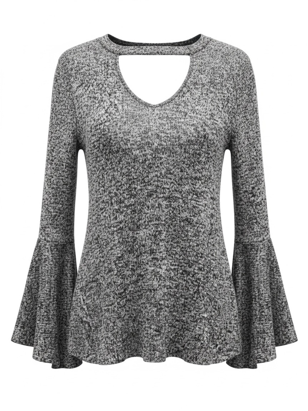 PENELOPE PROJECT Choker-Neck Bell Sleeve Lightweight Sweater Heather Gray SZ XS